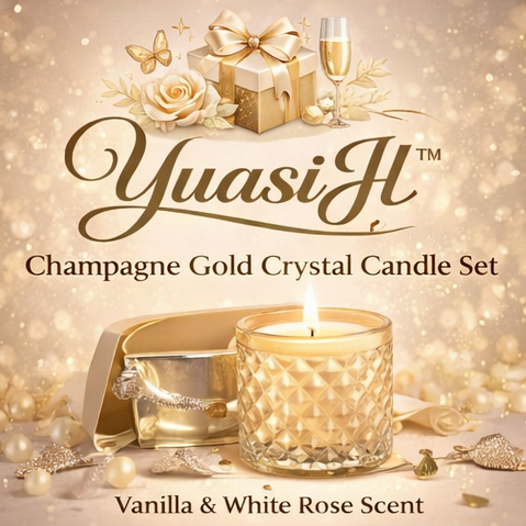 YuasiJl™ Champagne Gold Crystal Candle Set – Luxury Aromatherapy Gift for Home Relaxation