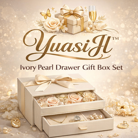 YuasiJl™ Ivory Pearl Drawer Gift Box Set – Elegant Floral Keepsake Gift Box with Jewelry Storage