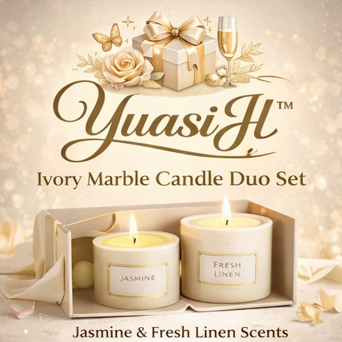 YuasiJl™ Ivory Marble Candle Duo Set – Elegant Minimalist Aromatherapy Gift Box