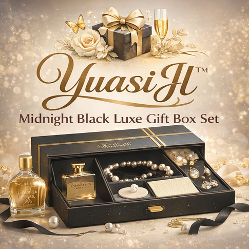 YuasiJl™ Midnight Black Luxe Gift Box Set – Premium Rose & Perfume Gift Presentation Case