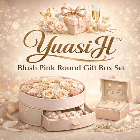 YuasiJl™ Blush Pink Round Gift Box Set – Elegant Floral Hat Box Style Gift for Her