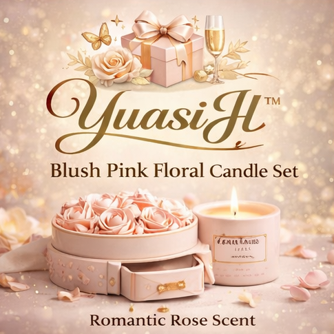 YuasiJl™ Blush Pink Floral Candle Set – Romantic Rose Scent Decorative Gift